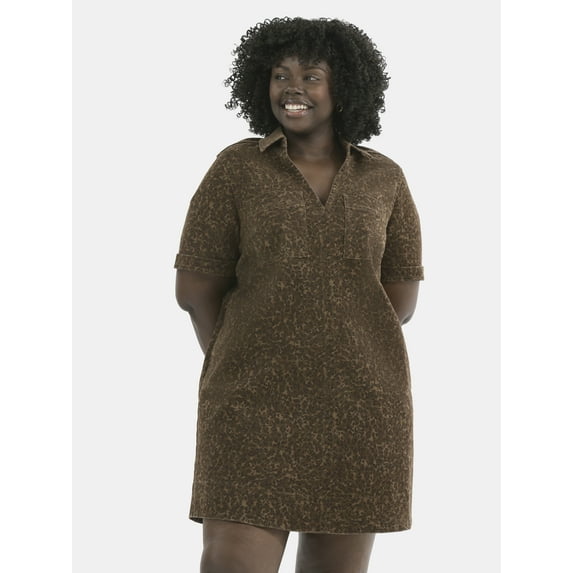 Terra & Sky Women's Plus Denim Mini Popover Shirt Dress, Sizes 0X-5X
