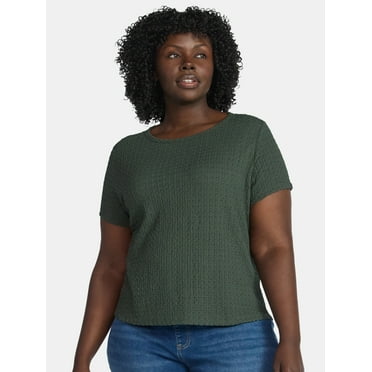 Terra & Sky Women's Plus Short Sleeve Pucker Knit Top, Sizes 0X-5X