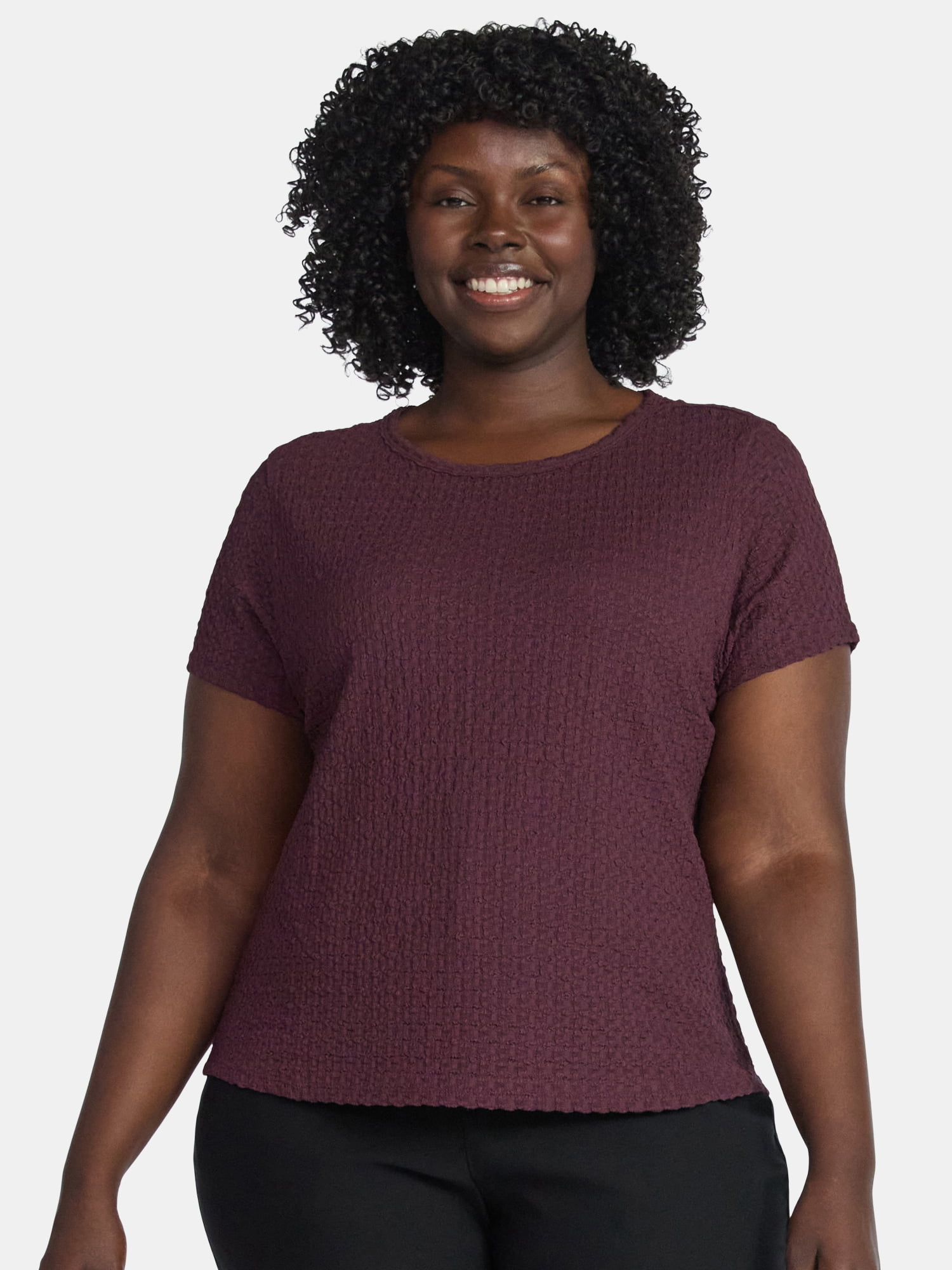 Terra & Sky Women's Plus Short Sleeve Pucker Knit Top, Sizes 0X-5X