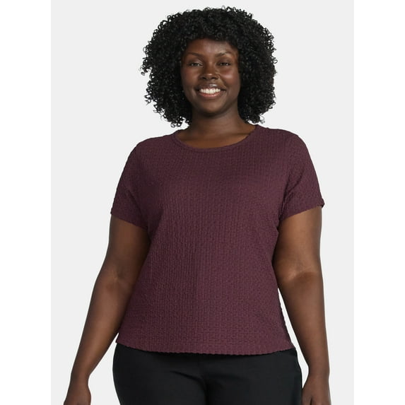 Terra & Sky Women's Plus Short Sleeve Pucker Knit Top, Sizes 0X-5X