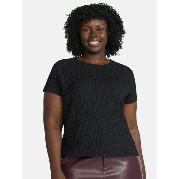 Terra & Sky Women's Plus Short Sleeve Pucker Knit Top, Sizes 0X-5X