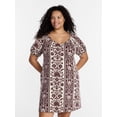 thumbnail image 1 of Terra & Sky Women’s Plus Printed Swing Mini Swing Dress with Tie Back, Sizes 0X-5X, 1 of 5