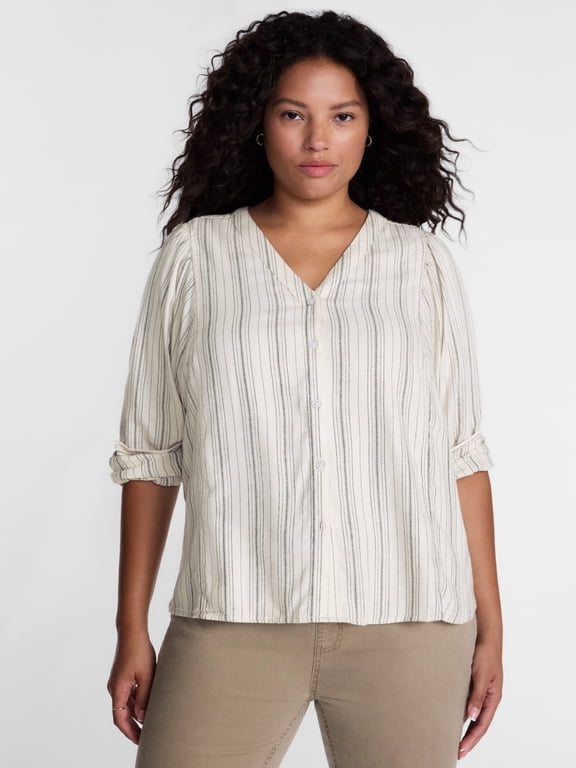 Women's Plus Puff Sleeve Long Sleeve Woven Top, Sizes 0X- 5X