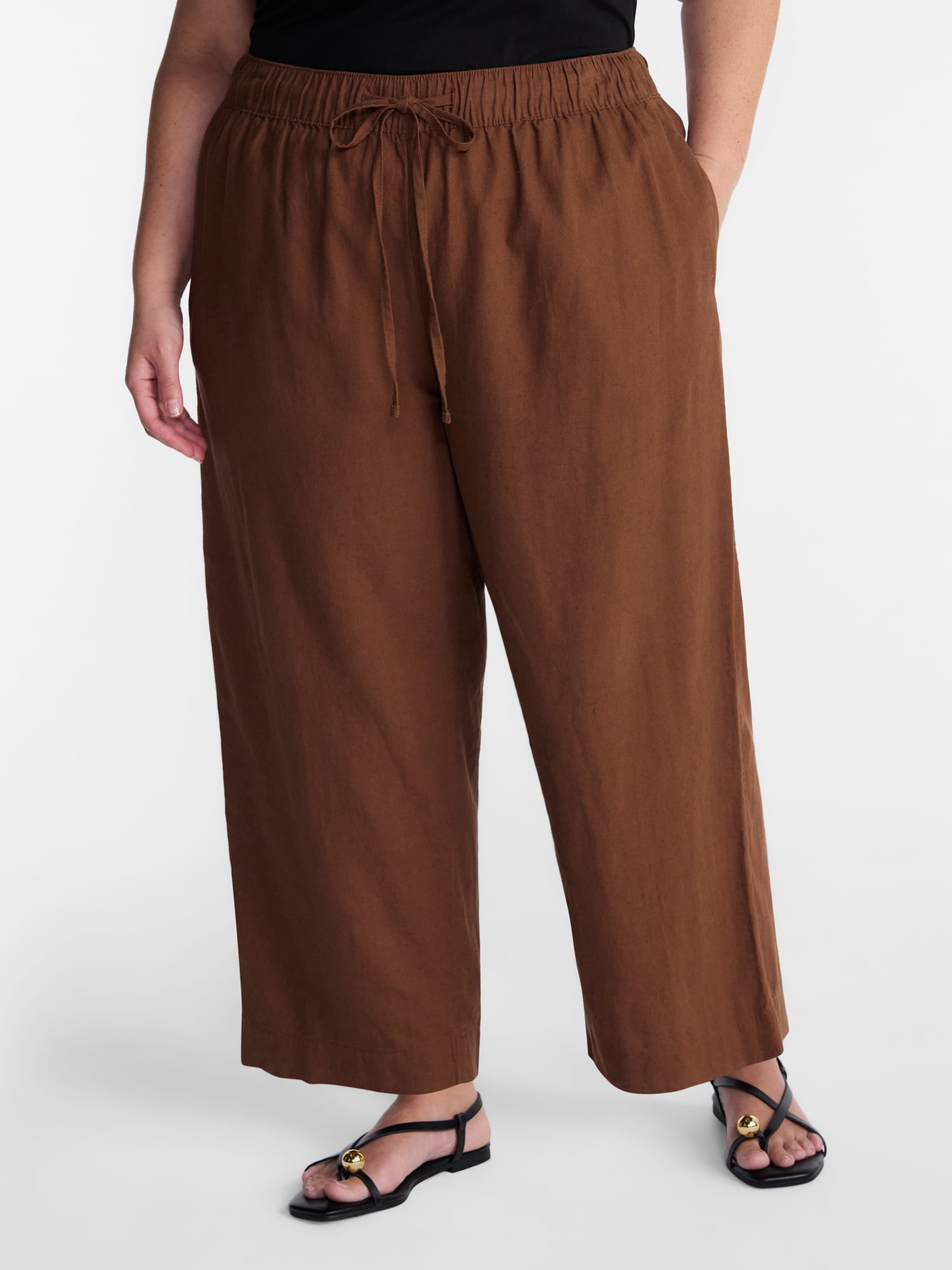 Terra and Sky Women's Plus Pull on Linen Pant, Size 0X-5X