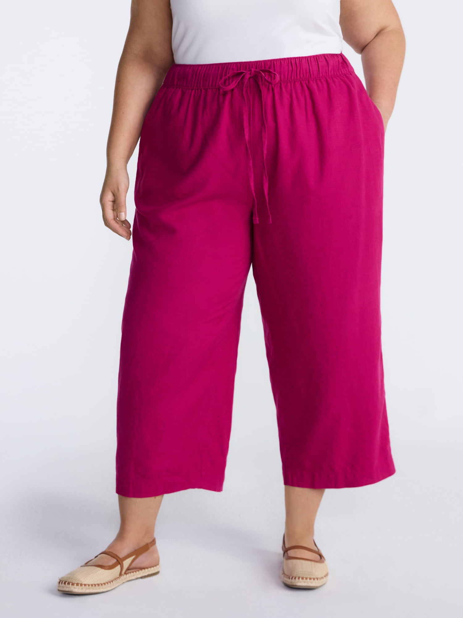 Terra and Sky Women's Plus Pull on Linen Pant, Size 0X-5X