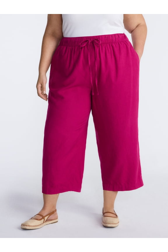 Women’s Plus Cropped Linen Blend Pants, 27” Inseam, Sizes 0X-5X