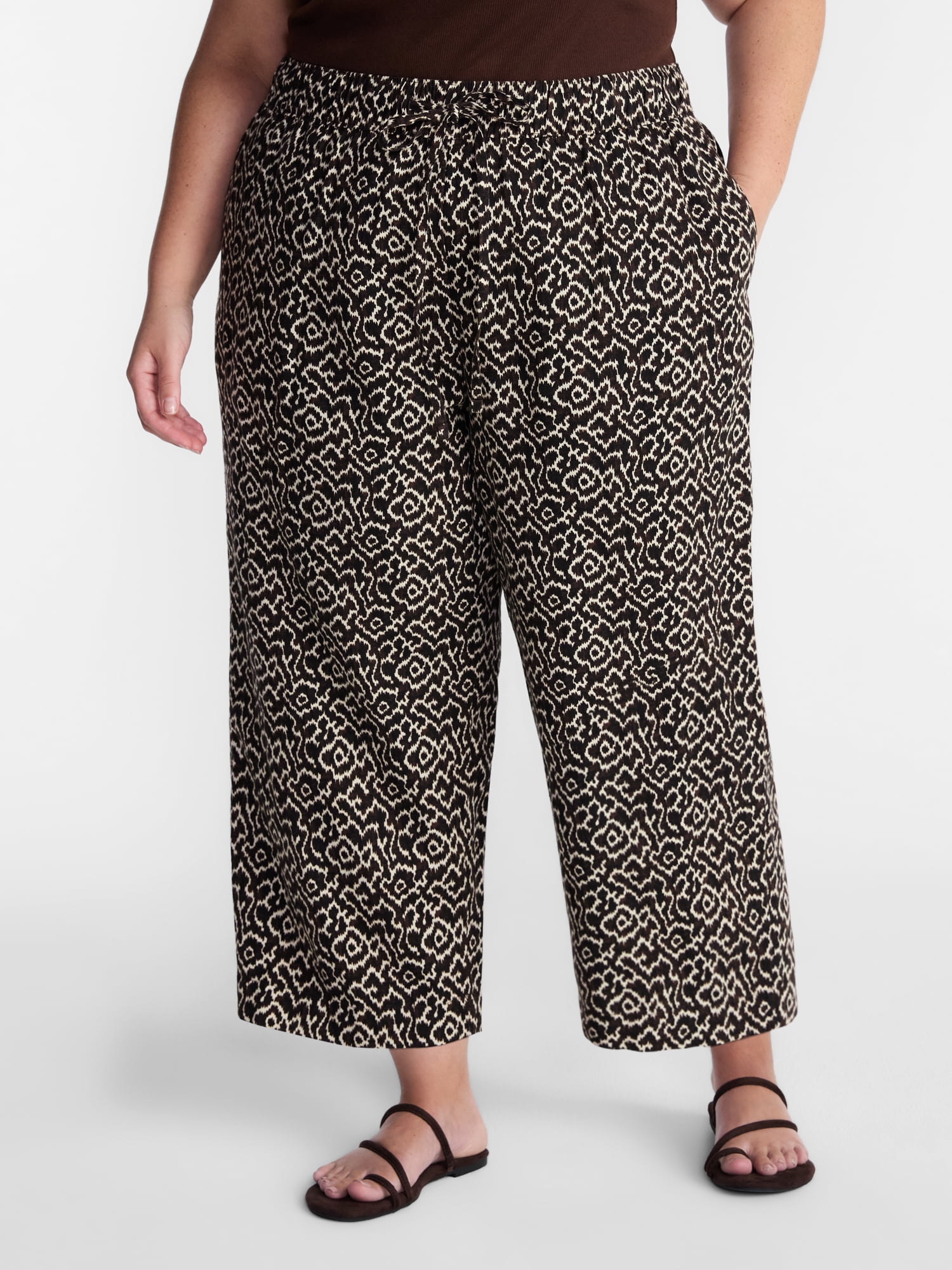 Terra & Sky Women’s Plus Cropped Linen Blend Pants, 27” Inseam, Sizes 0X-5X