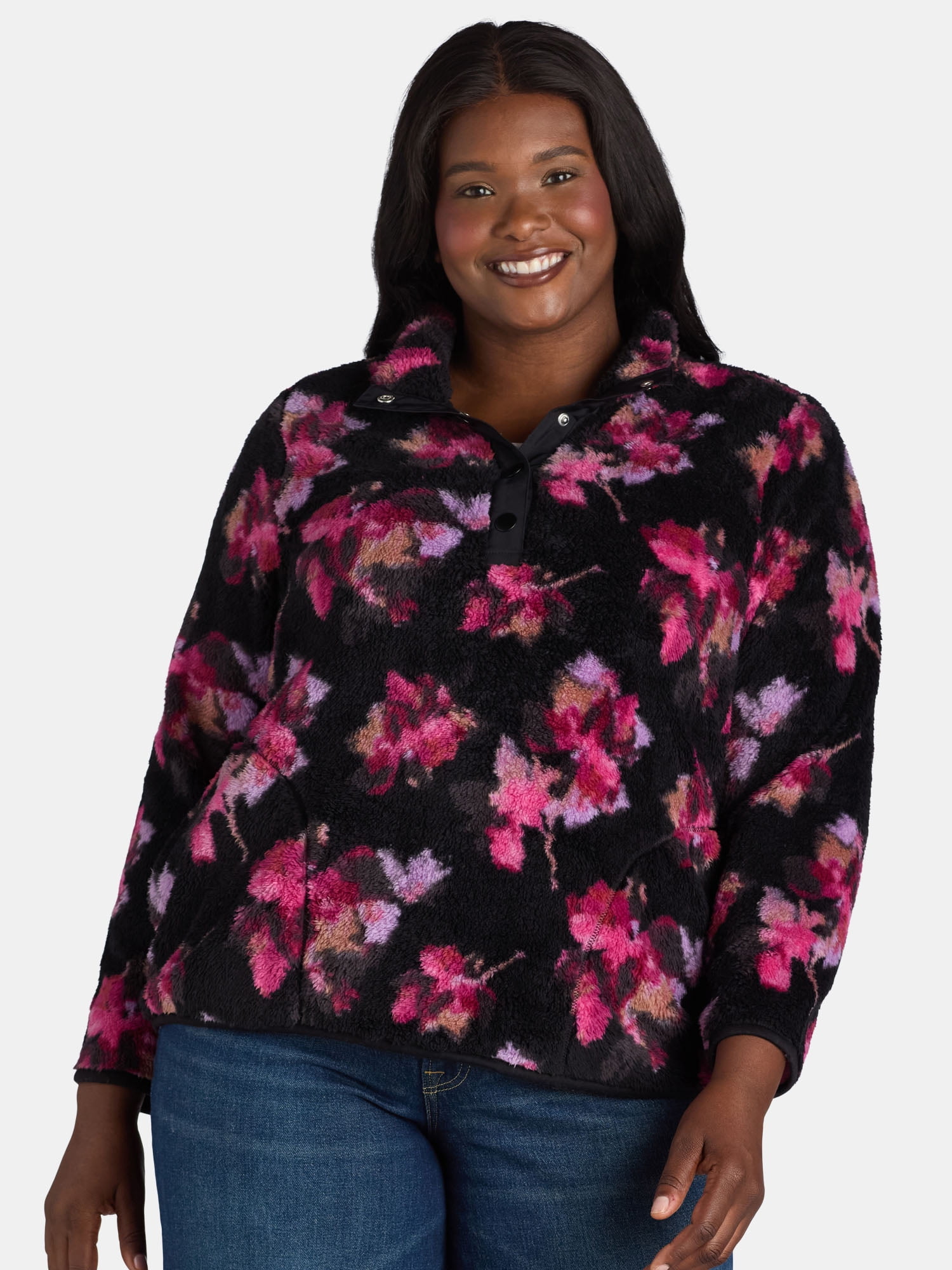 Shacket Sizing Terra & Sky Women's Plus Size Quarter Snap Fleece Shacket, Sizes 0X-5X ...