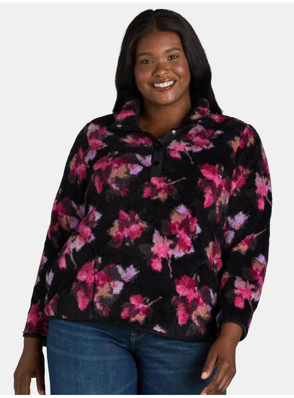 Terra & Sky Women's Plus Size Quarter Snap Fleece Shacket, Sizes 0X-5X