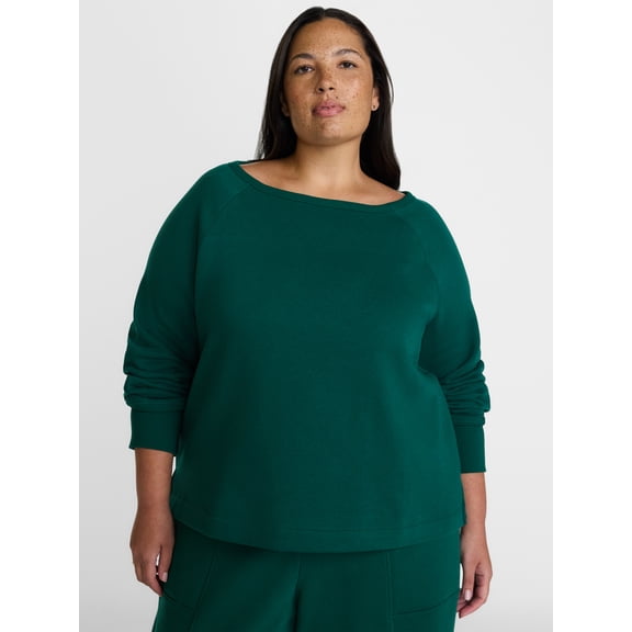Terra & Sky Women's Plus Fleece Boatneck Sweatshirt with Long Sleeves, Sizes 0X-5X