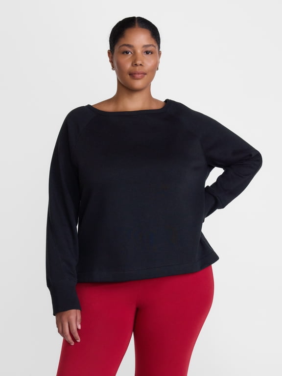 Women's Plus Fleece Boatneck Sweatshirt with Long Sleeves, Sizes 0X-5X