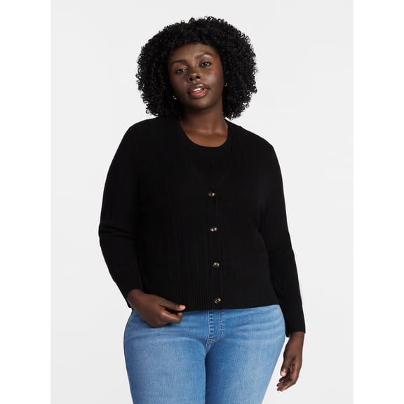 Terra & Sky Women's Plus Size Ribbed Tank Top and Cardigan Set, 2-Piece, Sizes 0X-5X