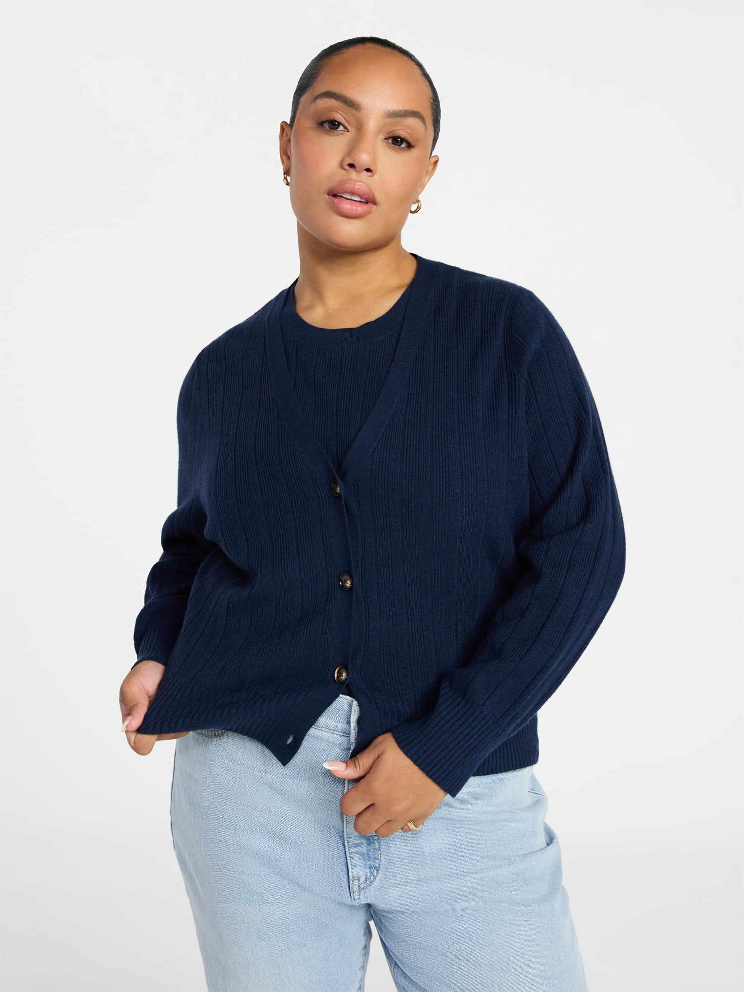 Terra & Sky Women's Plus Size Ribbed Tank Top and Cardigan Set, 2-Piece, Sizes 0X-5X