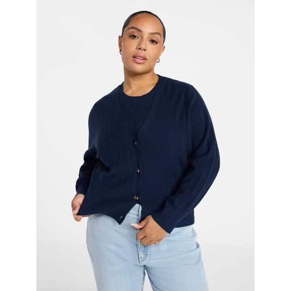 Terra & Sky Women's Plus Size Ribbed Tank Top and Cardigan Set, 2-Piece, Sizes 0X-5X