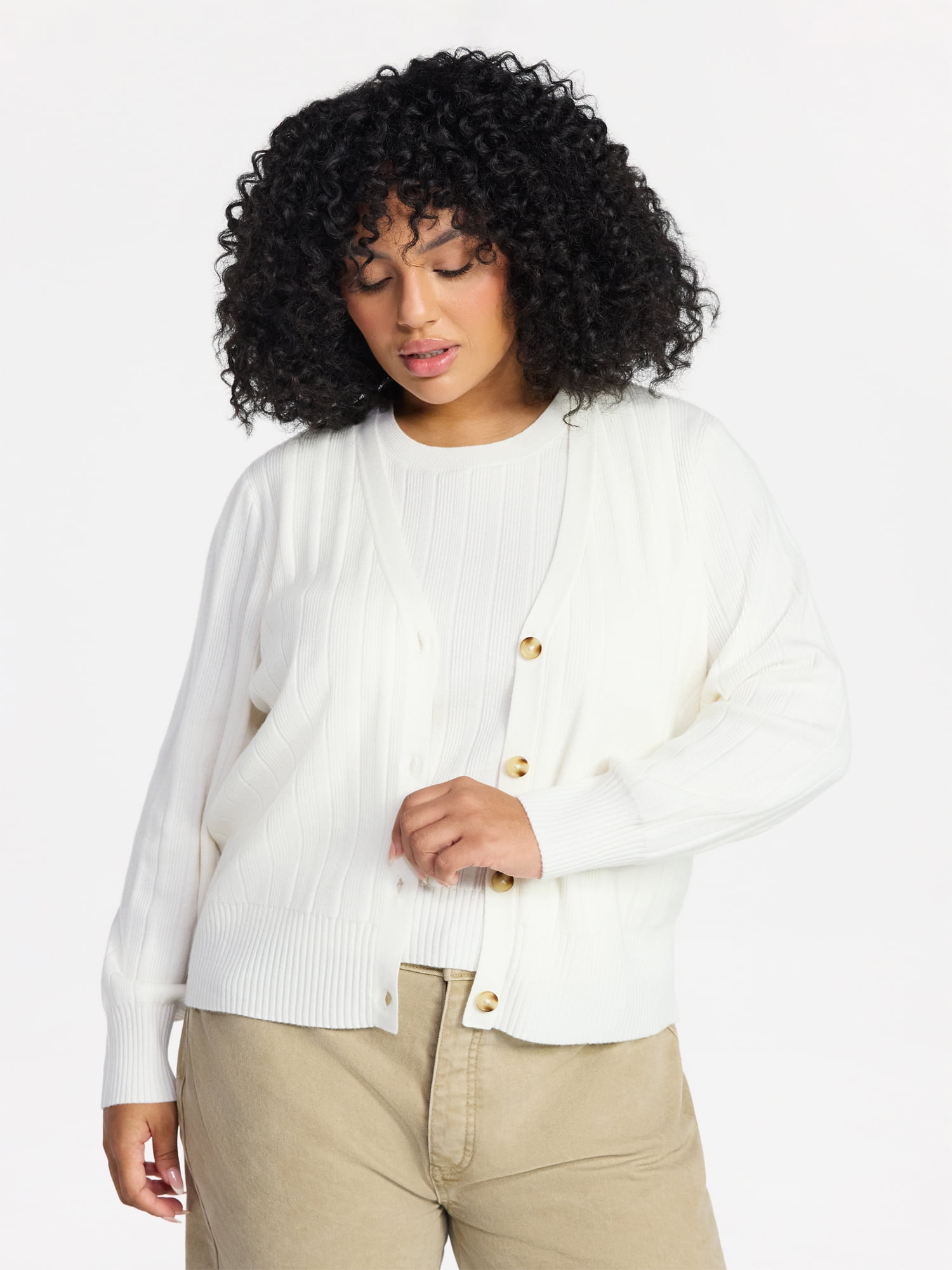 Terra & Sky Women's Plus Size Ribbed Tank Top and Cardigan Set, 2-Piece, Sizes 0X-5X