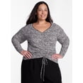 thumbnail image 1 of Terra & Sky Women's Plus Ruched Front Tie Hem Top with Long Sleeves, Sizes 0X-5X, 1 of 5