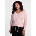 thumbnail image 1 of Terra & Sky Women's Plus Ruched Front Tie Hem Top with Long Sleeves, Sizes 0X-5X, 1 of 5