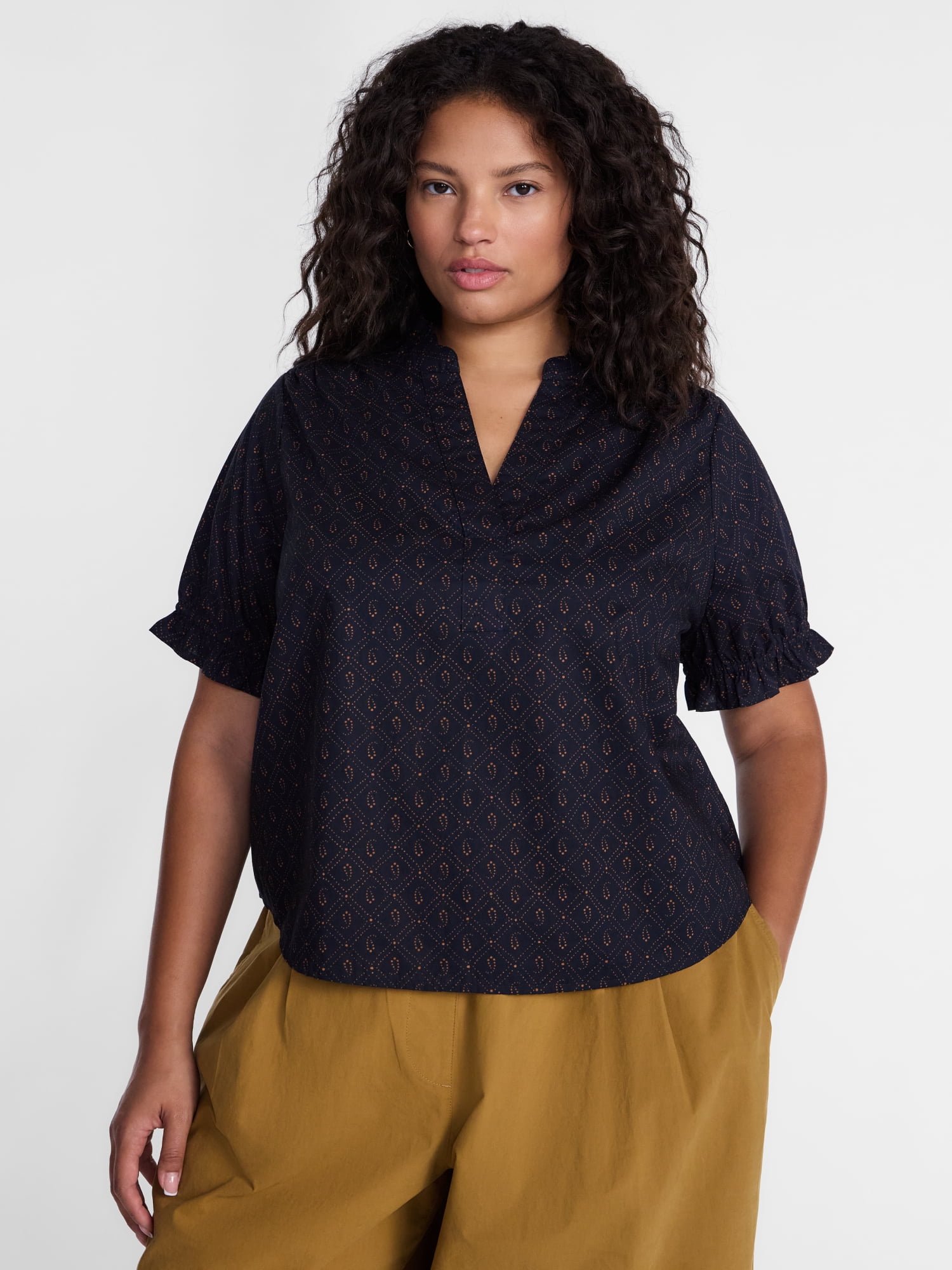 Terra and Sky Women's Plus Ruffle Neck Blouse, Sizes 0X - 5X
