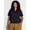 thumbnail image 1 of Terra & Sky Women's Plus Flowy Cotton Blouse with Short Ruffled Sleeves, Sizes 0X-5X, 1 of 5