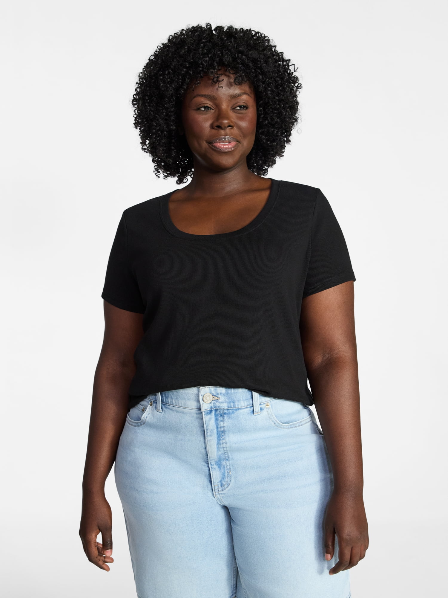 Terra & Sky Women's Plus Size Scoop Neck Rib Tee with Short Sleeves, Size 0X-5X