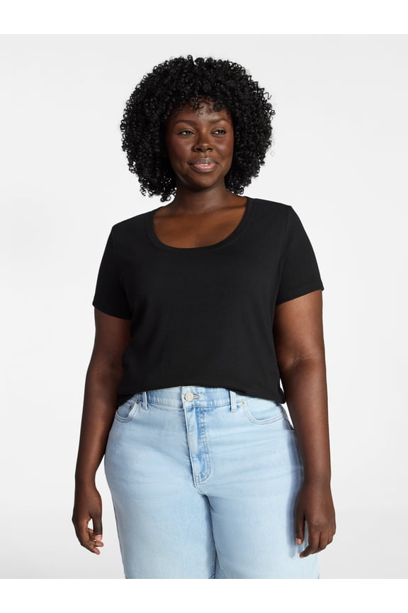 Women's Plus Size Scoop Neck Rib Tee with Short Sleeves, Size 0X-5X