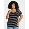thumbnail image 1 of Terra & Sky Women's Plus Size Scoop Neck Rib Tee with Short Sleeves, Size 0X-5X, 1 of 5