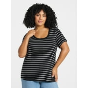 Terra & Sky Womens Plus Size Scoop Neck Rib Tee with Short Sleeves, Size 0X-5X