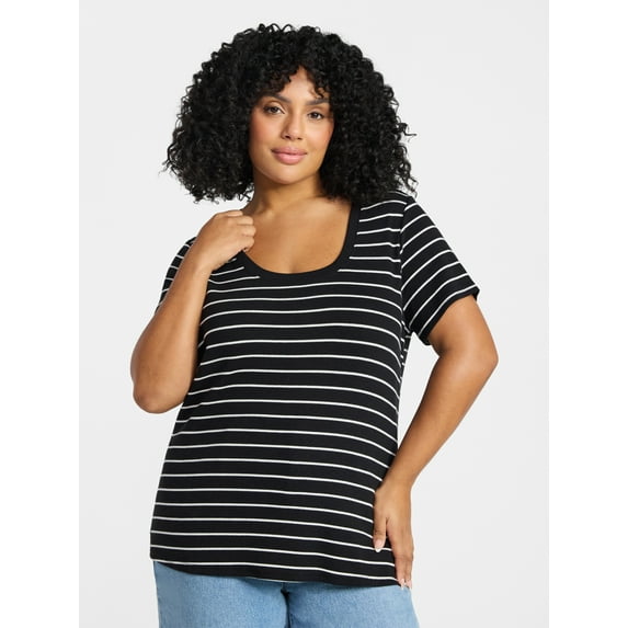 Terra & Sky Women's Plus Size Scoop Neck Rib Tee with Short Sleeves, Size 0X-5X