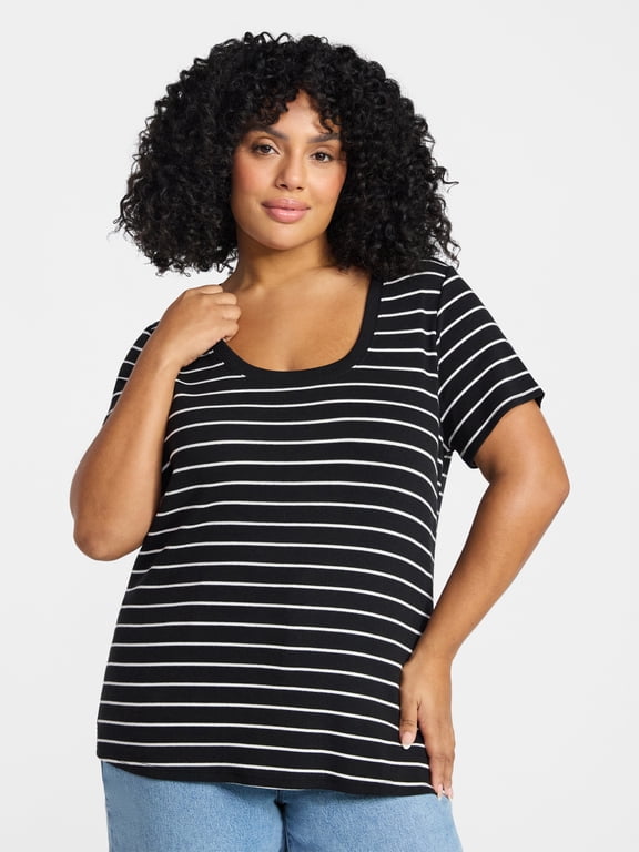 Women's Plus Size Scoop Neck Rib Tee with Short Sleeves, 0X-5X