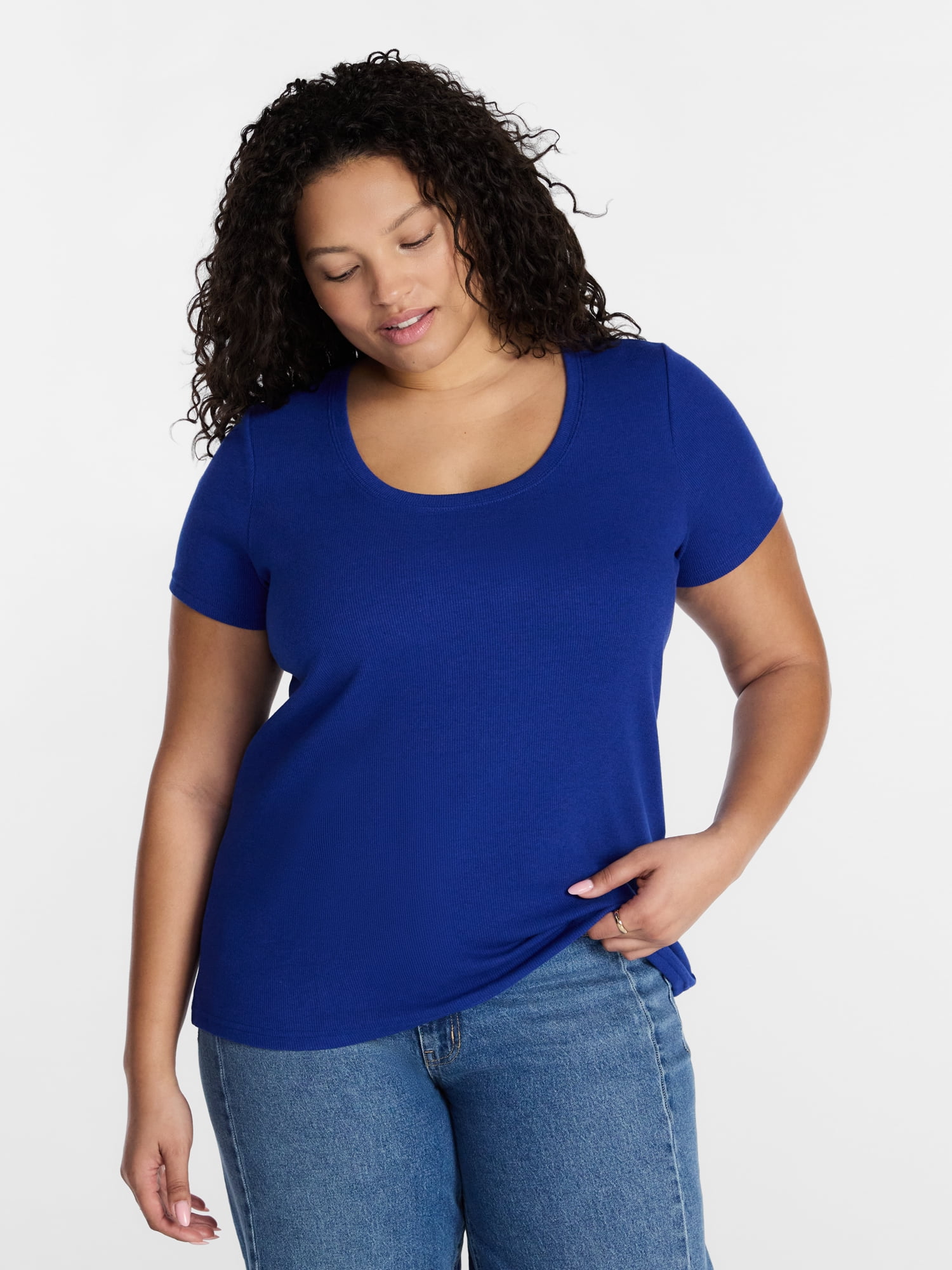 Terra & Sky Women's Plus Size Scoop Neck Rib Tee with Short Sleeves, Size 0X-5X