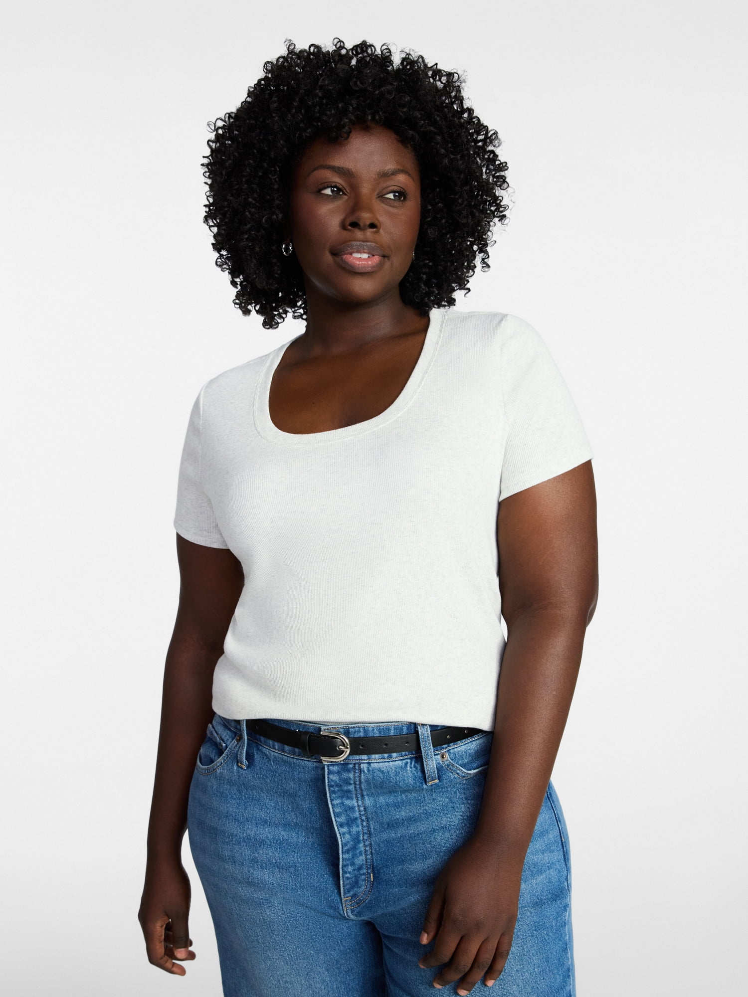 Terra & Sky Women's Plus Size Scoop Neck Rib Tee with Short Sleeves, Size 0X-5X