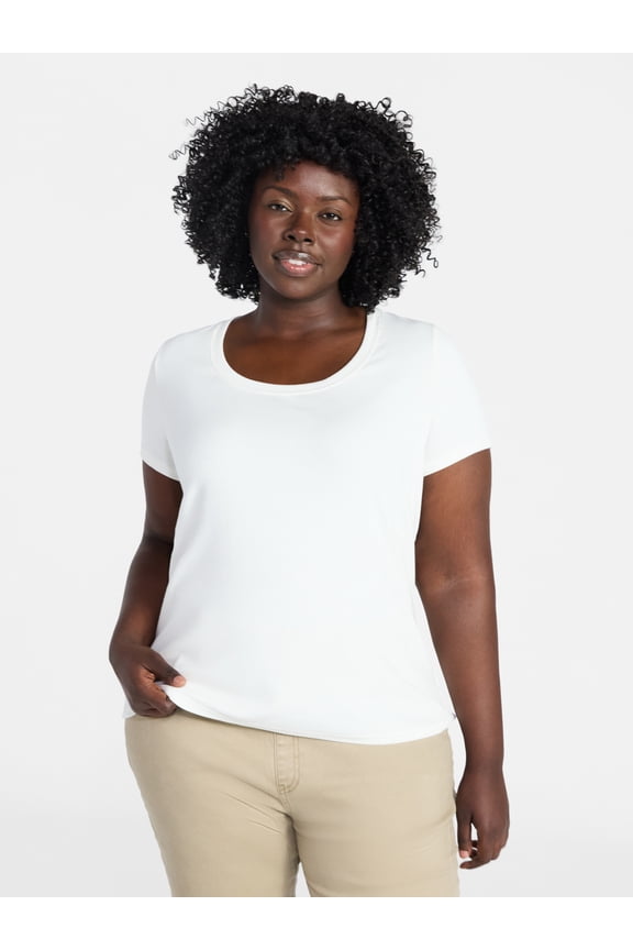 Women's Plus Size Scoop Neck Rib Tee with Short Sleeves, Size 0X-5X
