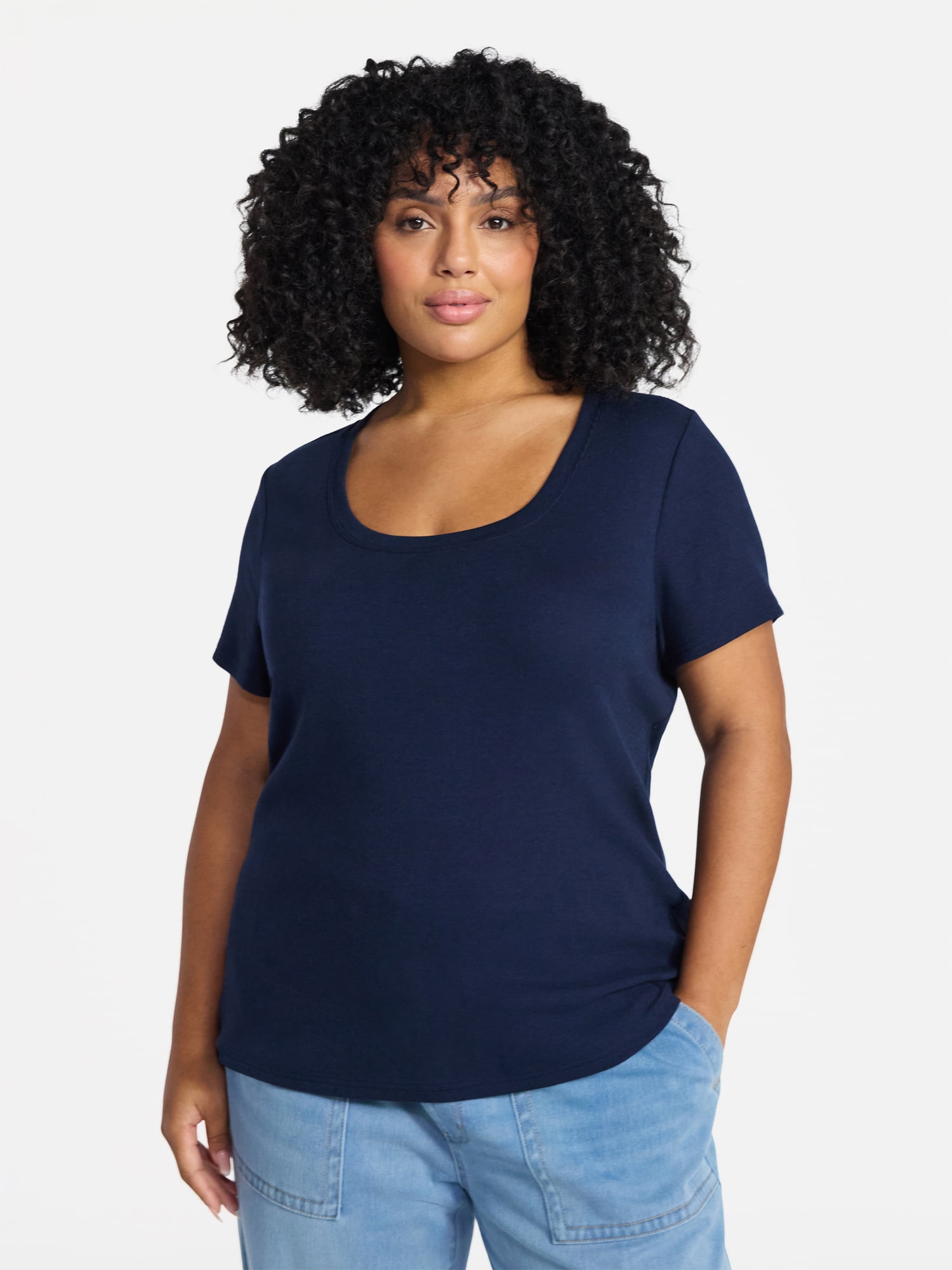 Terra & Sky Women's Plus Size Scoop Neck Rib Tee with Short Sleeves, Size 0X-5X