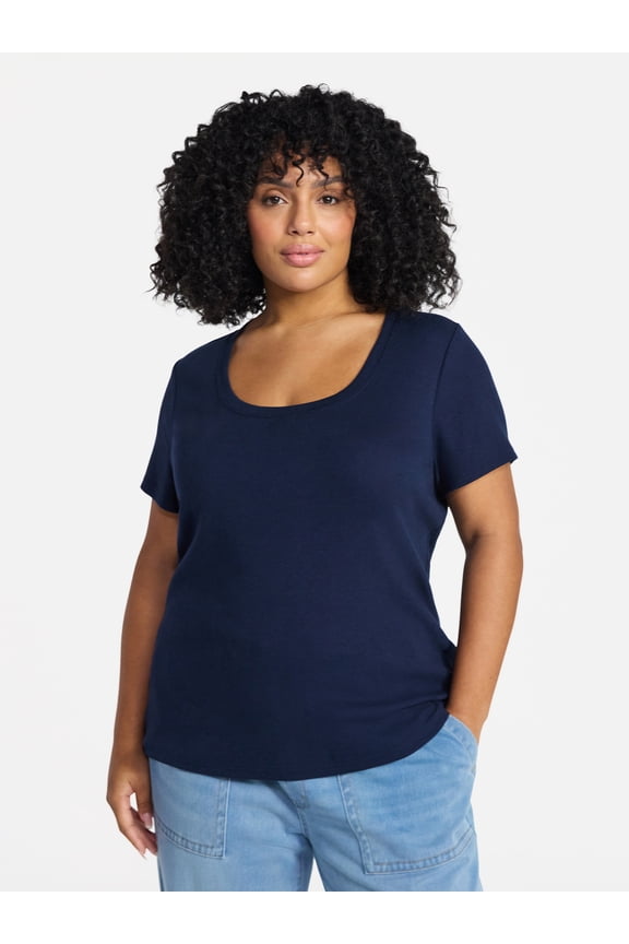 Women's Plus Size Scoop Neck Rib Tee with Short Sleeves, Size 0X-5X