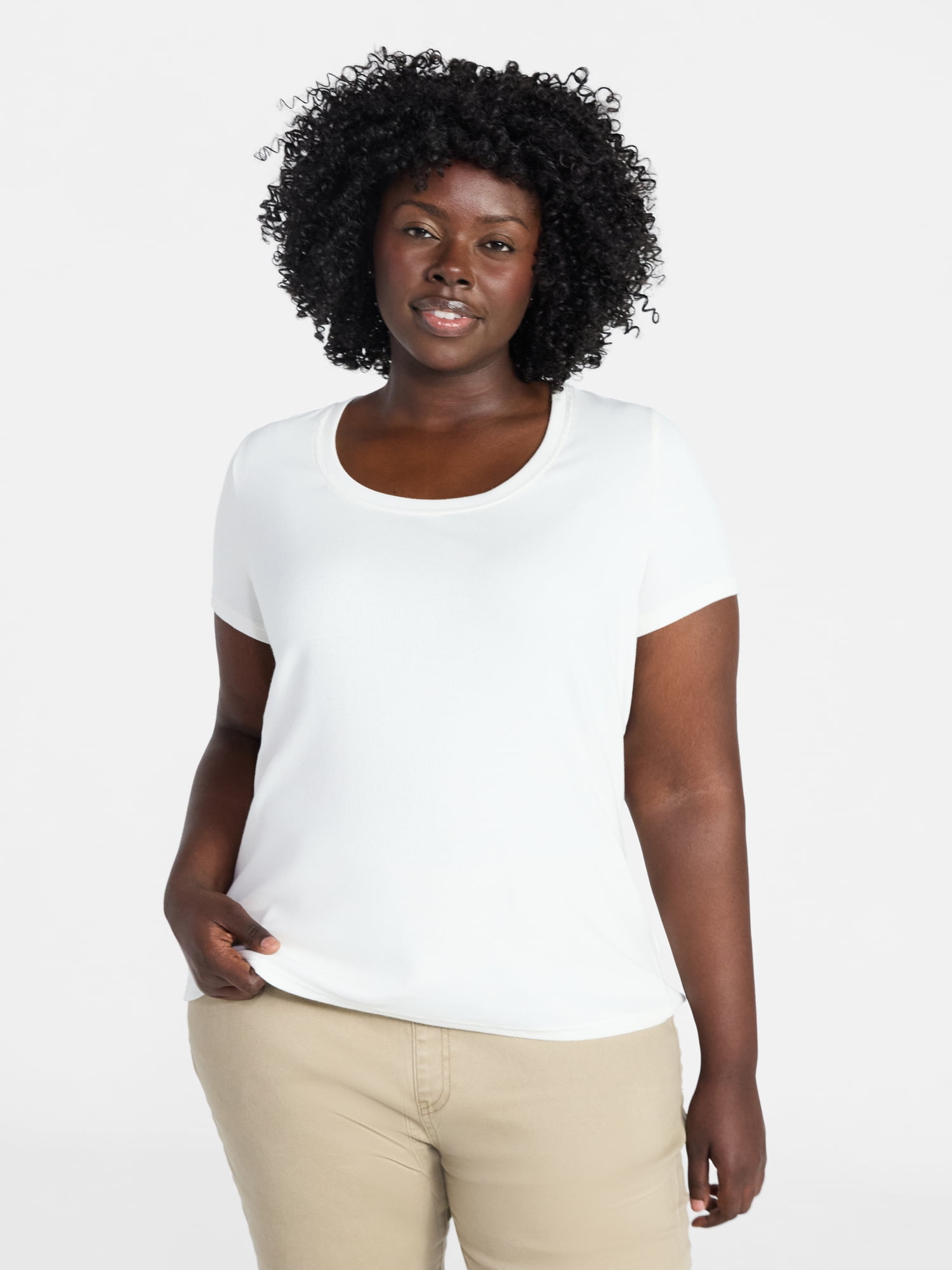 Terra & Sky Women's Plus Size Scoop Neck Rib Tee with Short Sleeves, Size 0X-5X