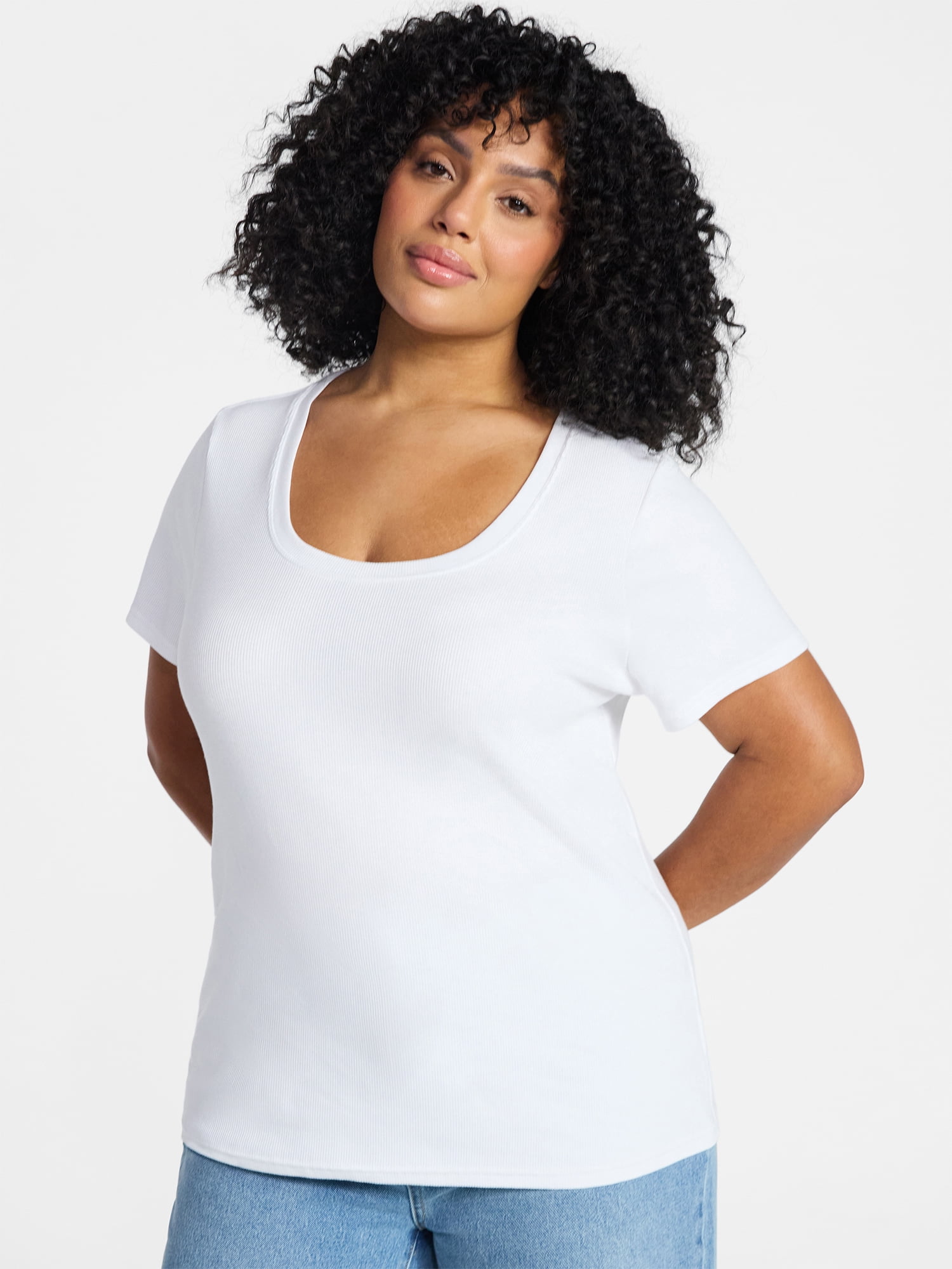 Terra & Sky Women's Plus Size Scoop Neck Rib Tee with Short Sleeves, Size 0X-5X