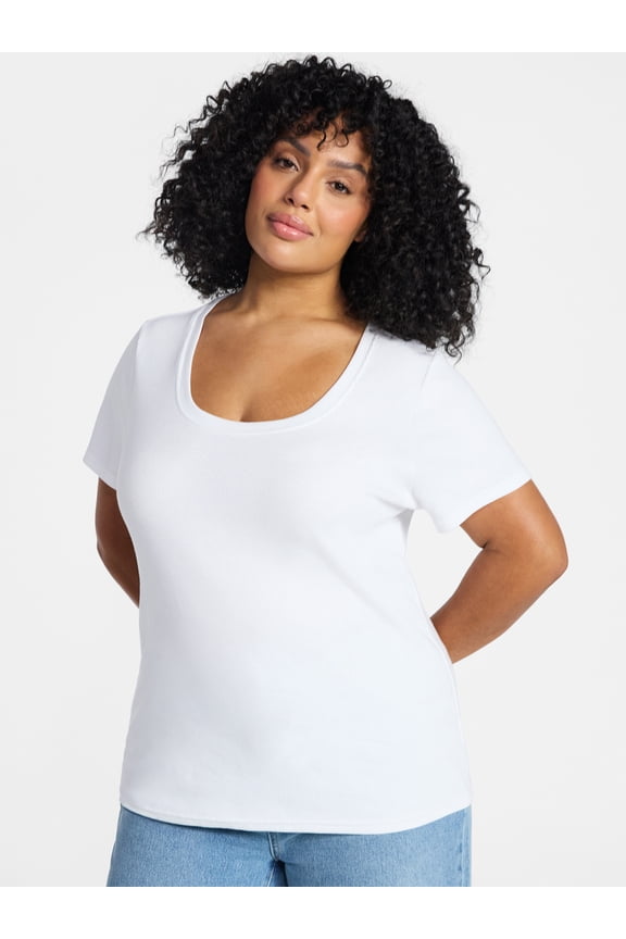 Women's Plus Size Scoop Neck Rib Tee with Short Sleeves, Size 0X-5X