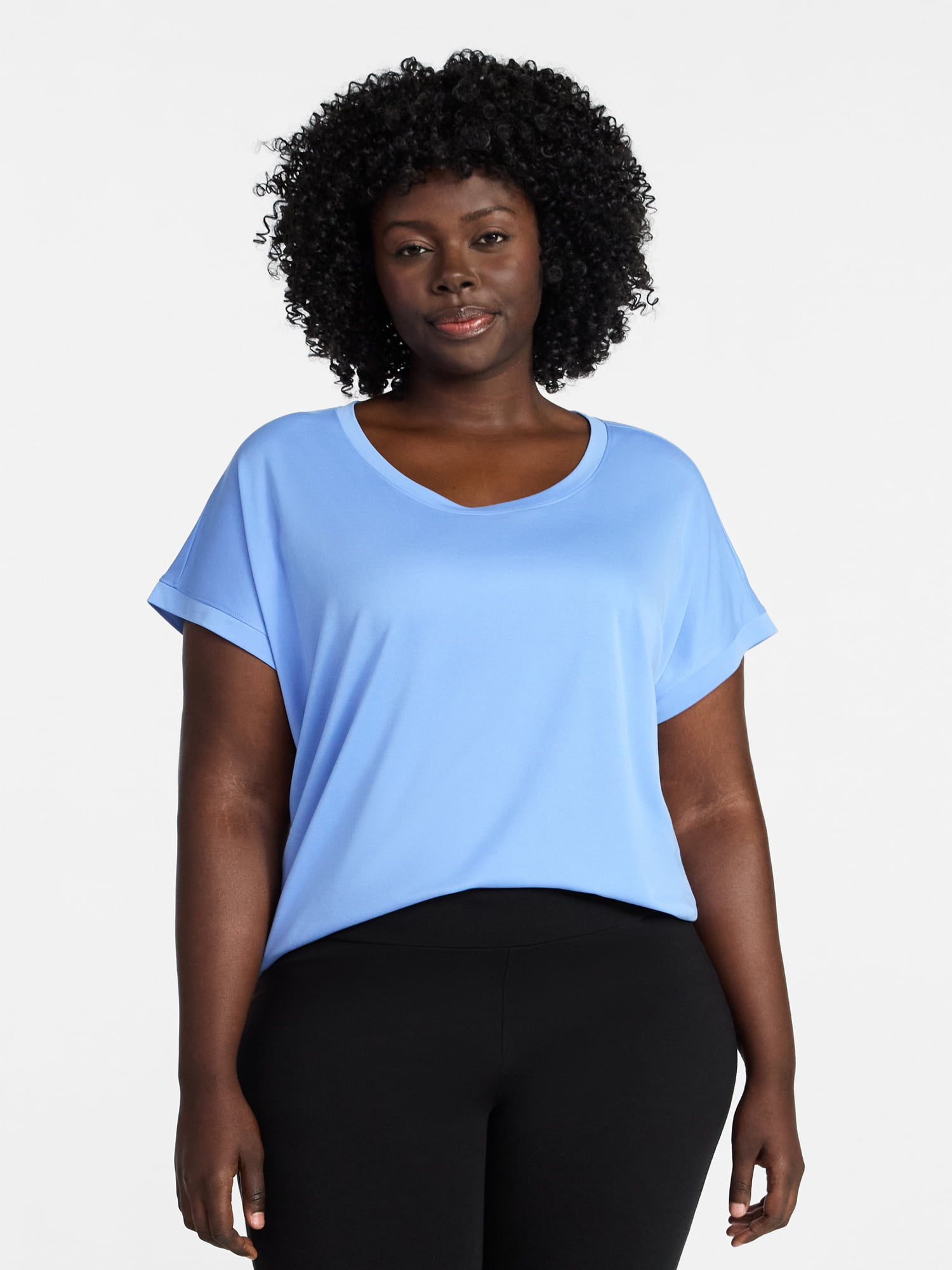 Terra & Sky Women’s Plus Scoop Neck Tunic Tee with Short Sleeves, Sizes 0X-5X