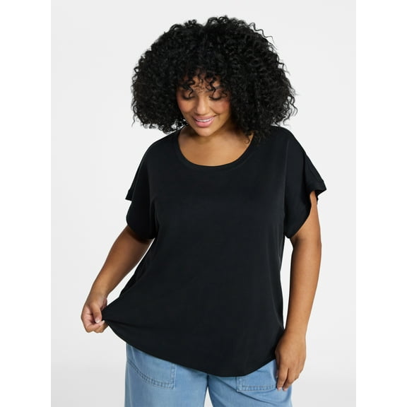 Terra & Sky Women's Plus Scoop Neck Tunic Tee With Short Sleeves, Sizes 0X-5X