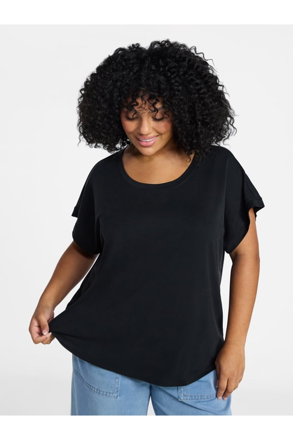 Women's Plus Scoop Neck Tunic Tee With Short Sleeves, Sizes 0X-5X