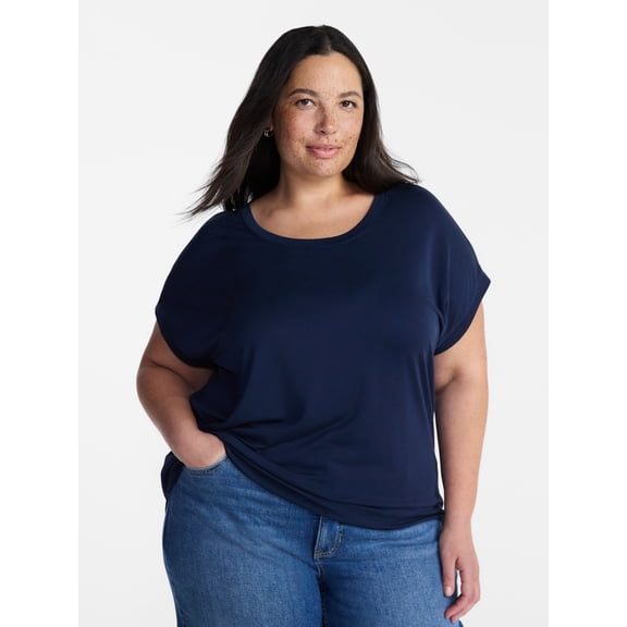 Terra & Sky Women’s Plus Scoop Neck Tunic Tee with Short Sleeves, Sizes 0X-5X