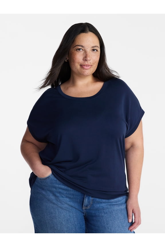 Women’s Plus Scoop Neck Tunic Tee with Short Sleeves, Sizes 0X-5X