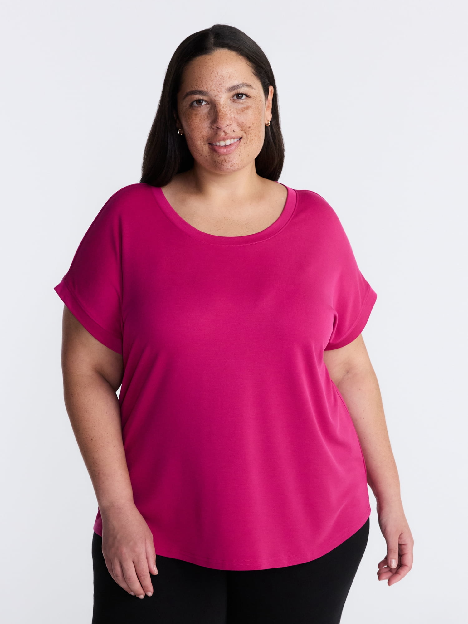 Terra & Sky Women’s Plus Scoop Neck Tunic Tee with Short Sleeves, Sizes 0X-5X