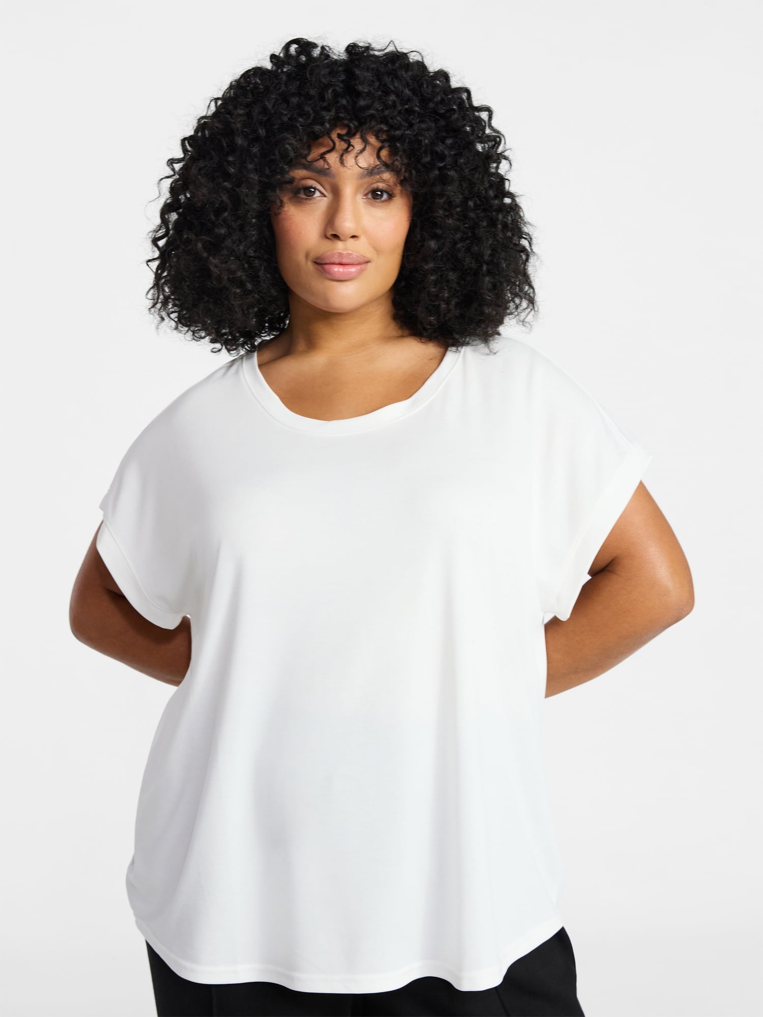 Terra & Sky Women’s Plus Scoop Neck Tunic Tee with Short Sleeves, Sizes 0X-5X