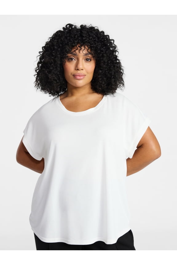 Women's Plus Scoop Neck Tunic Tee With Short Sleeves, Sizes 0X-5X