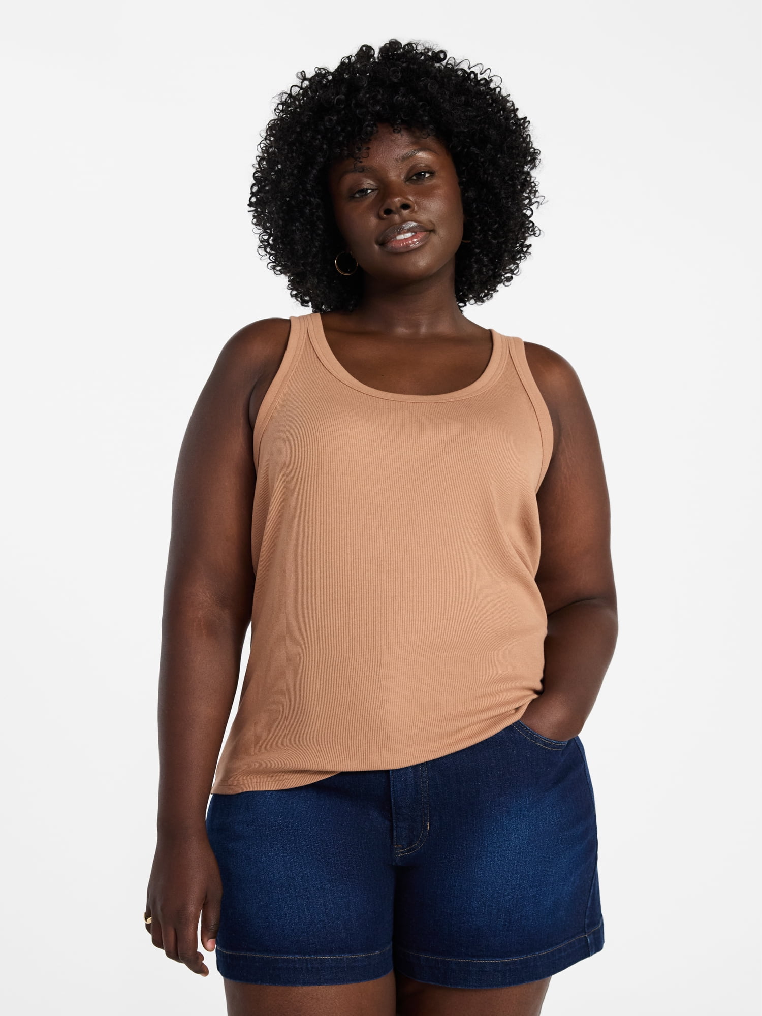 Terra & Sky Women's Plus Sleeveless Ribbed Scoop Neck Tank Top, Sizes 0X-5X