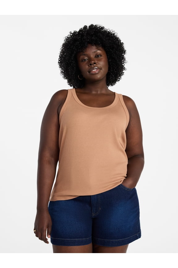 Women's Plus Size Scoop Neck Rib Tank Top, Size 0X-5X