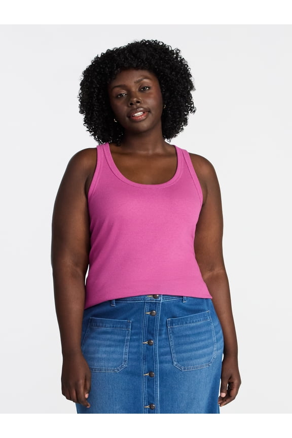Women's Plus Size Scoop Neck Rib Tank Top, Size 0X-5X
