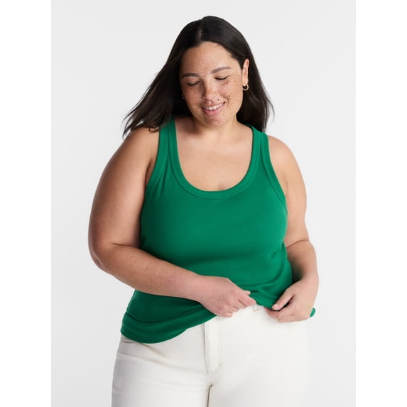 Terra & Sky Women's Plus Size Scoop Neck Rib Tank Top, Size 0X-5X