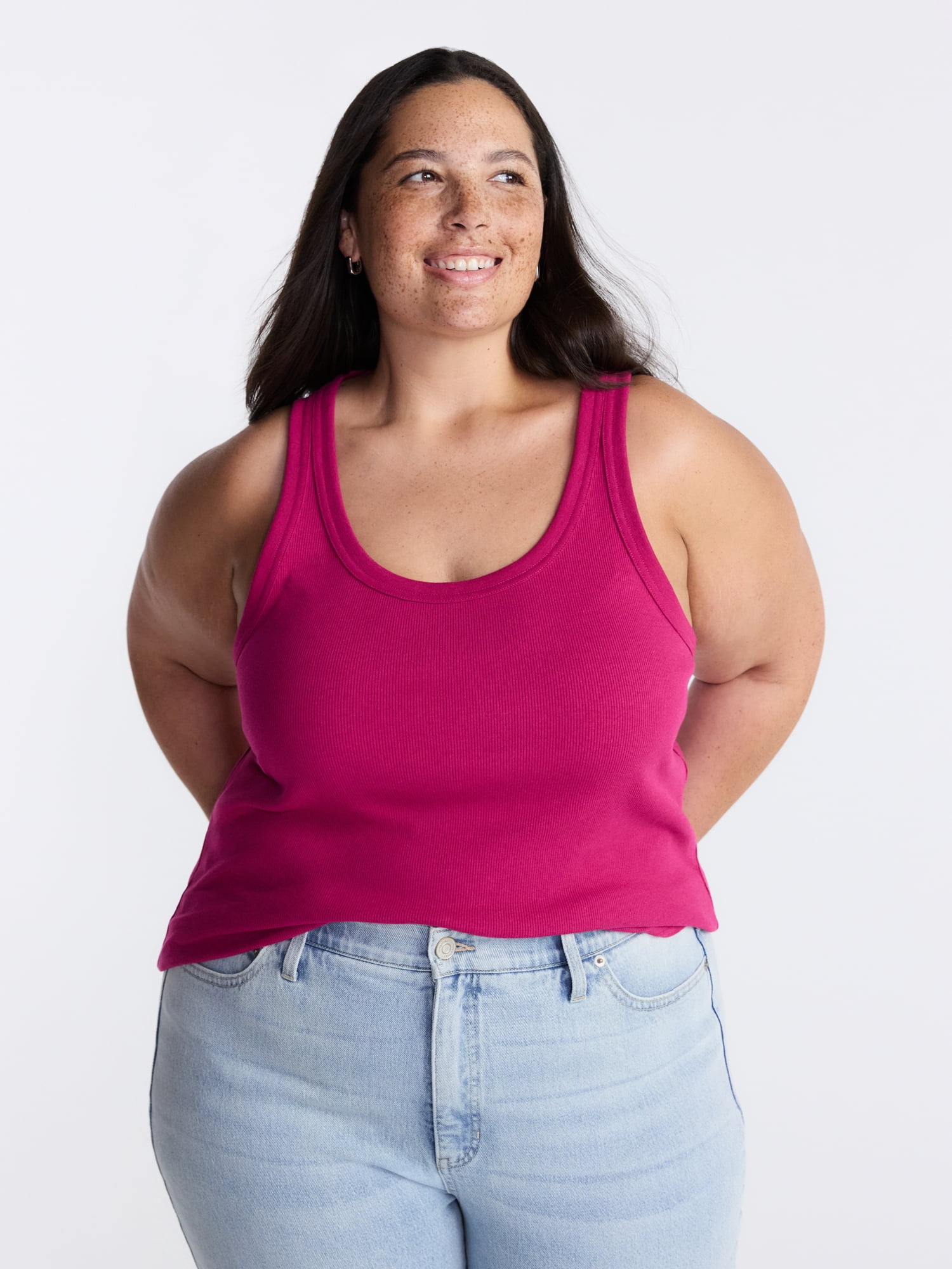Terra & Sky Women's Plus Sleeveless Ribbed Scoop Neck Tank Top, Sizes 0X-5X